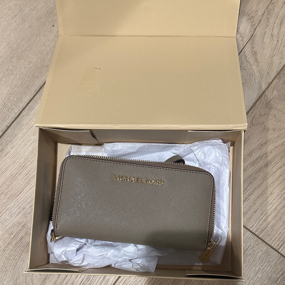 Michael Kors Gray Wallet with Gold Accents
